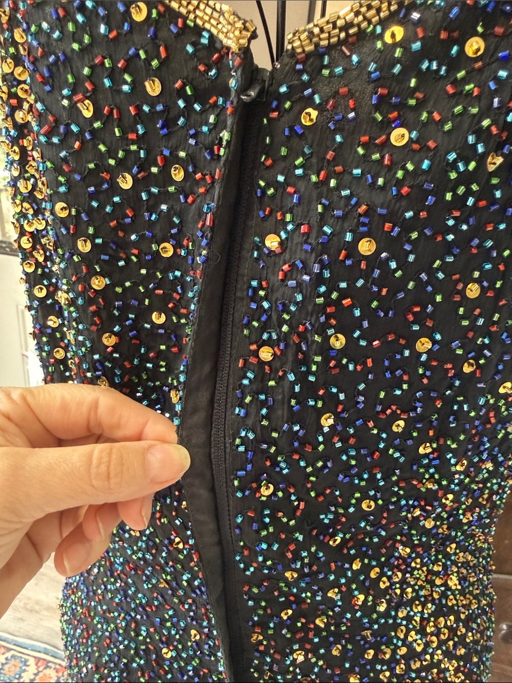 Beautiful Black Sequin Cowl Neck Mini Dress with Multicolor Sequins❤️ - Picture 5 of 7
